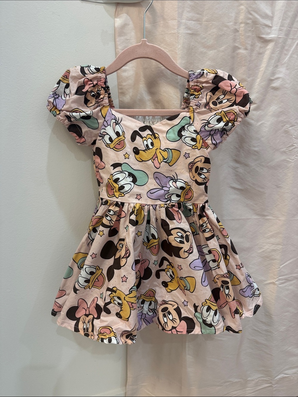 Girls' Pink Disney Character Puff-Sleeve Dress